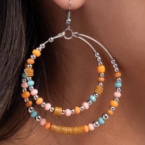 3 For $15 Colorful Beaded Hoop Earrings